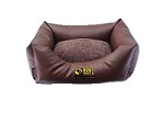 Luxury Faux Leather Dog Bed - Small Brown With Brown Cord Inner Cushion 27" x 21" x 12"